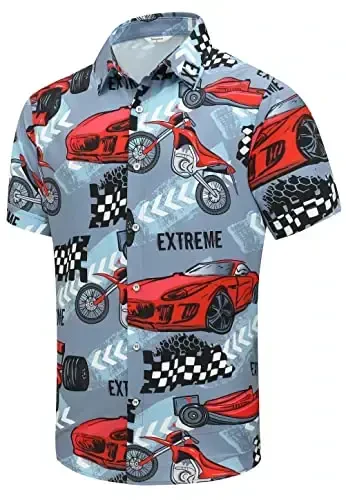 Simmashah Mens Hawaiian Shirt, Short Sleeves Button Down Beach Clothing, Unisex Summer Flamingos Casual Aloha Floral Shirts - 1