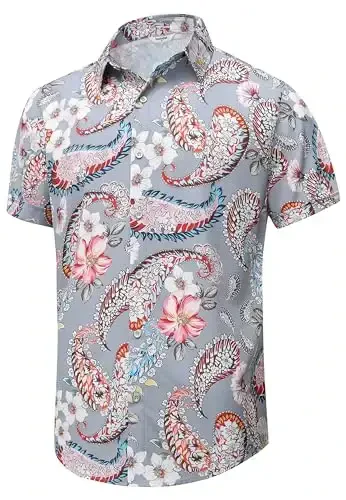 Simmashah Mens Hawaiian Shirt, Short Sleeves Button Down Beach Clothing, Unisex Summer Flamingos Casual Aloha Floral Shirts - SIMMASHAH