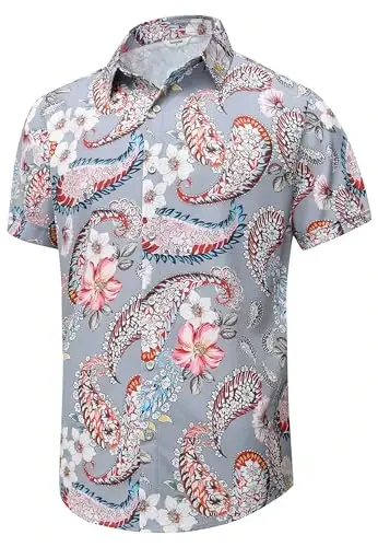 Simmashah Mens Hawaiian Shirt, Short Sleeves Button Down Beach Clothing, Unisex Summer Flamingos Casual Aloha Floral Shirts 