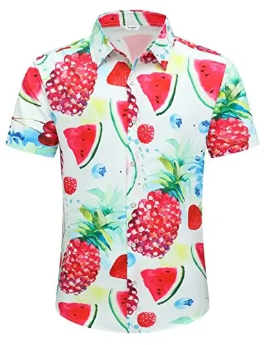Simmashah Mens Hawaiian Shirt, Short Sleeves Button Down Beach Clothing, Unisex Summer Flamingos Casual Aloha Floral Shirts - 2
