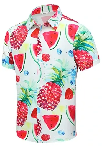 Simmashah Mens Hawaiian Shirt, Short Sleeves Button Down Beach Clothing, Unisex Summer Flamingos Casual Aloha Floral Shirts - SIMMASHAH