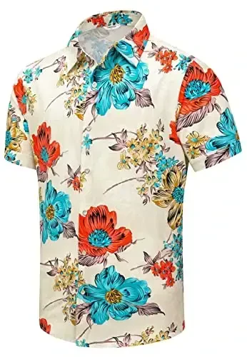 Simmashah Mens Hawaiian Shirt, Short Sleeves Button Down Beach Clothing, Unisex Summer Flamingos Casual Aloha Floral Shirts - 1