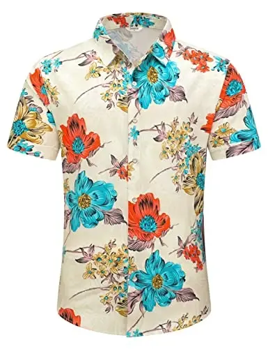 Simmashah Mens Hawaiian Shirt, Short Sleeves Button Down Beach Clothing, Unisex Summer Flamingos Casual Aloha Floral Shirts - SIMMASHAH (1)