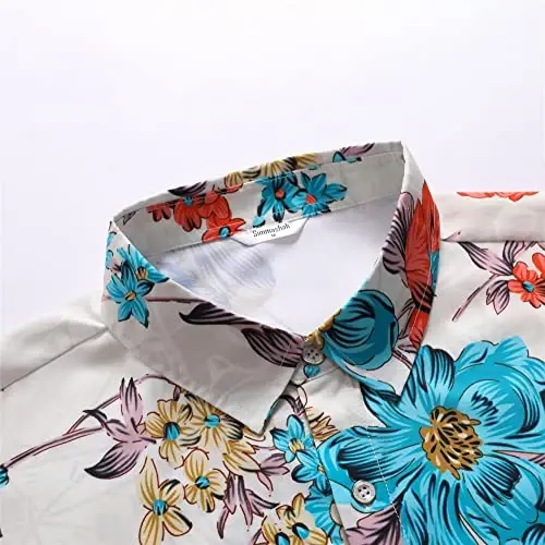 Simmashah Mens Hawaiian Shirt, Short Sleeves Button Down Beach Clothing, Unisex Summer Flamingos Casual Aloha Floral Shirts - 4