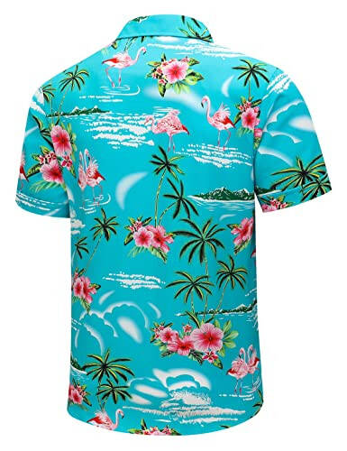 Simmashah Erkek Hawaii Gömleği, Kısa Kollu Düğmeli Plaj Giysisi, Unisex Yaz Flamingoları Günlük Aloha Çiçekli Gömlekler - 3