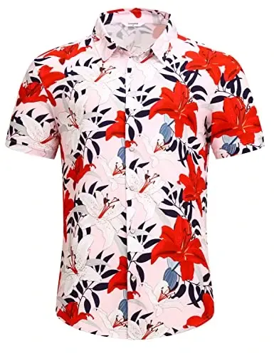 Simmashah Mens Hawaiian Shirt, Short Sleeves Button Down Beach Clothing, Unisex Summer Flamingos Casual Aloha Floral Shirts - SIMMASHAH (1)