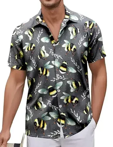 Simmashah Mens Gavayi ko'ylagi, kalta yengli tugmali plyaj kiyimi, unisex yozgi flamingolar kundalik Aloha gulli ko'ylaklar - SIMMASHAH