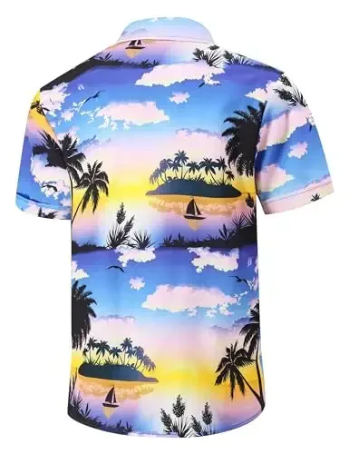 Simmashah Mens Gavayi ko'ylagi, kalta yengli tugmali plyaj kiyimlari, Unisex yozgi Flamingolar tasodifiy Aloha gul ko'ylaklari - 4