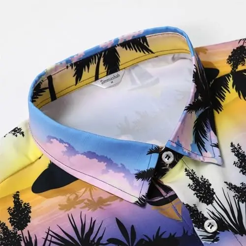 Simmashah Mens Gavayi ko'ylagi, kalta yengli tugmali plyaj kiyimlari, Unisex yozgi Flamingolar tasodifiy Aloha gul ko'ylaklari - 5