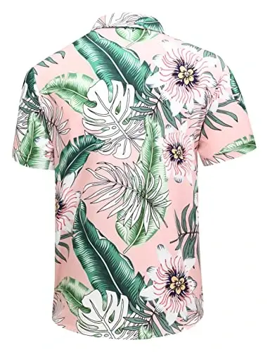 Simmashah Mens Gavayi ko'ylagi, kalta yengli tugmali plyaj kiyimlari, unisex yozgi flamingolar tasodifiy Aloha gul ko'ylaklari - 3