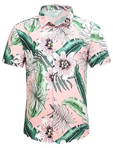 Simmashah Mens Gavayi ko'ylagi, kalta yengli tugmali plyaj kiyimlari, unisex yozgi flamingolar tasodifiy Aloha gul ko'ylaklari - 2