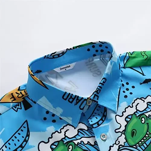 Simmashah Mens Gavayi ko'ylagi, kalta yengli tugmali plyaj kiyimlari, unisex yozgi flamingolar tasodifiy Aloha gul ko'ylaklari - 4
