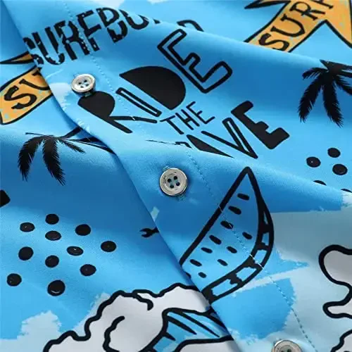 Simmashah Mens Gavayi ko'ylagi, kalta yengli tugmali plyaj kiyimlari, unisex yozgi flamingolar tasodifiy Aloha gul ko'ylaklari - 5