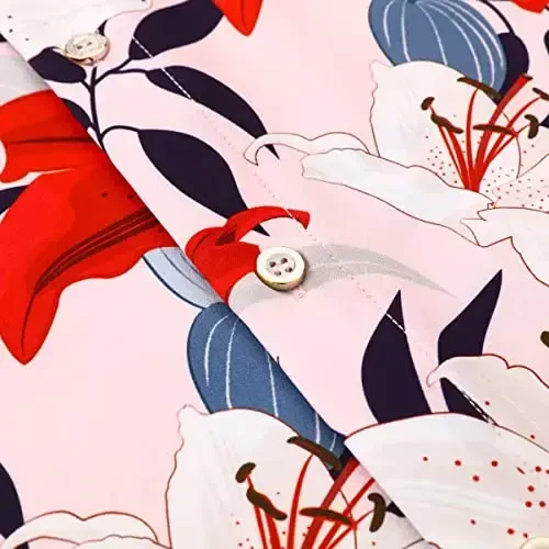 Simmashah Mens Gavayi ko'ylagi, qisqa yengli tugmachali plyaj kiyimi, Unisex yozgi Flamingolar kundalik Aloha gul ko'ylaklari - 5