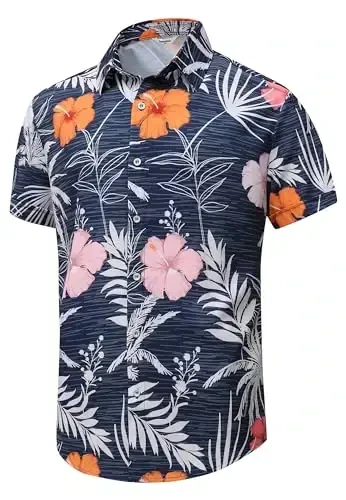 Simmashah Mens Gavayi ko'ylagi, qisqa yengli tugmachali plyaj kiyimlari, unisex yozgi flamingolar tasodifiy Aloha gul ko'ylaklari - 2