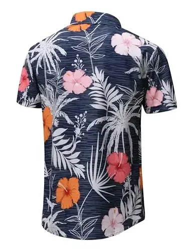 Simmashah Mens Gavayi ko'ylagi, qisqa yengli tugmachali plyaj kiyimlari, unisex yozgi flamingolar tasodifiy Aloha gul ko'ylaklari - 3