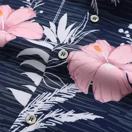 Simmashah Mens Gavayi ko'ylagi, qisqa yengli tugmachali plyaj kiyimlari, unisex yozgi flamingolar tasodifiy Aloha gul ko'ylaklari - 6