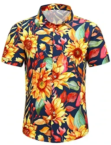 Simmashah Mens Gavayi Ko'ylagi, Qisqa Yengli Tugmali Plaj Kiyimi, Unisex Yozgi Flamingolar Kundalik Aloha Gullari Ko'ylaklari - 2