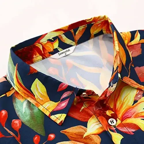 Simmashah Mens Gavayi Ko'ylagi, Qisqa Yengli Tugmali Plaj Kiyimi, Unisex Yozgi Flamingolar Kundalik Aloha Gullari Ko'ylaklari - 4