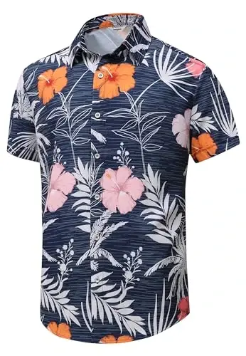 Simmashah Mens Gavayi ko'ylagi, qisqa yengli tugmali plyaj kiyimi, unisex yozgi flamingolar tasodifiy Aloha gul ko'ylaklari - 2