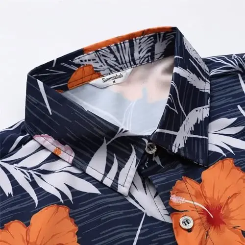 Simmashah Mens Gavayi ko'ylagi, qisqa yengli tugmali plyaj kiyimi, unisex yozgi flamingolar tasodifiy Aloha gul ko'ylaklari - 4