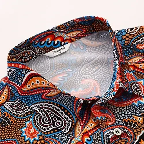 Simmashah Mens Gavayi ko'ylagi, qisqa yengli tugmali plyaj kiyimi, Unisex yozgi flamingolar tasodifiy Aloha gul ko'ylaklari - 4