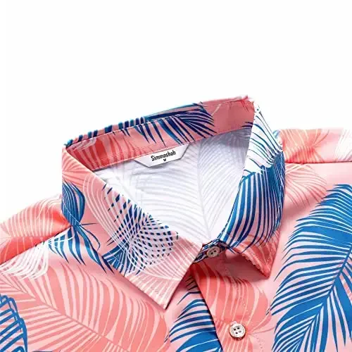 Simmashah Mens Gavayi ko'ylagi, qisqa yengli tugmali plyaj kiyimi, unisex yozgi flamingolar tasodifiy Aloha gulli ko'ylaklar - 4