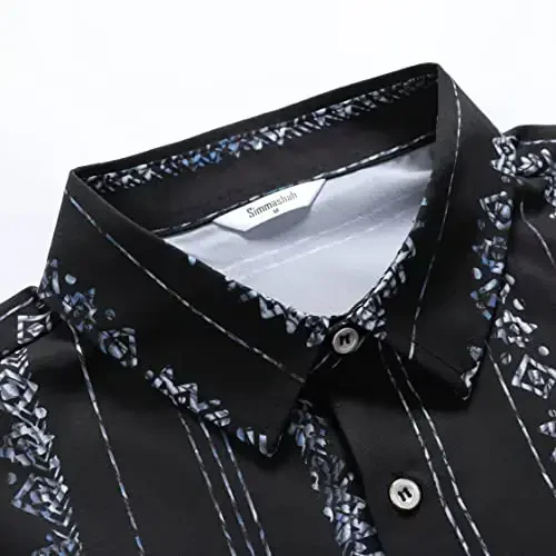 Simmashah Mens Gavayi ko'ylagi, qisqa yengli tugmali plyaj kiyimlari, Uniseks yozgi flamingolar tasodifiy Aloha gulli ko'ylaklari - 4