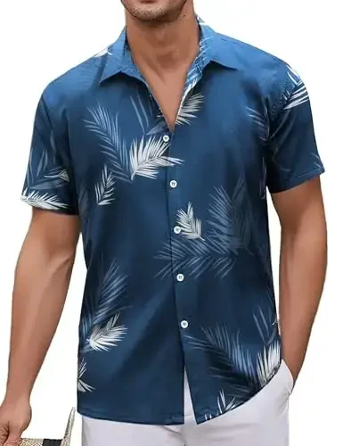 Simmashah Mens Gavayi ko'ylagi, qisqa yengli tugmali plyaj kiyimlari, Unisex yozgi Flamingolar kundalik Aloha gul ko'ylaklari - 1