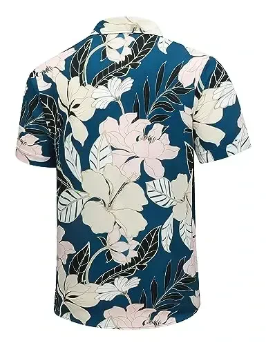 Simmashah Mens Gavayi ko'ylagi, qisqa yengli tugmali plyaj kiyimlari, Unisex yozgi flamingolar kundalik Aloha gul ko'ylaklari - 3