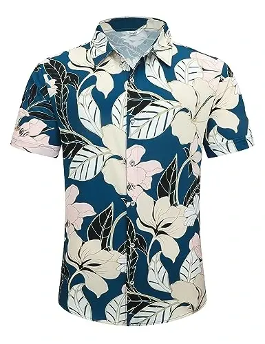 Simmashah Mens Gavayi ko'ylagi, qisqa yengli tugmali plyaj kiyimlari, Unisex yozgi flamingolar kundalik Aloha gul ko'ylaklari - SIMMASHAH (1)