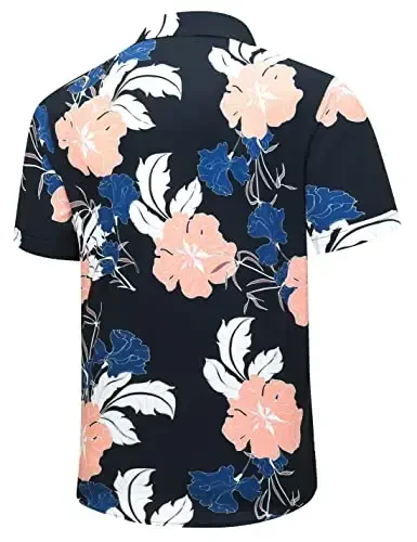 Simmashah Mens Gavayi ko'ylagi, qisqa yengli tugmali plyaj kiyimlari, Unisex yozgi Flamingolar kundalik Aloha gul ko'ylaklari - 3