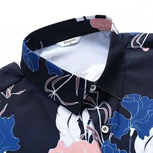 Simmashah Mens Gavayi ko'ylagi, qisqa yengli tugmali plyaj kiyimlari, Unisex yozgi Flamingolar kundalik Aloha gul ko'ylaklari - 4