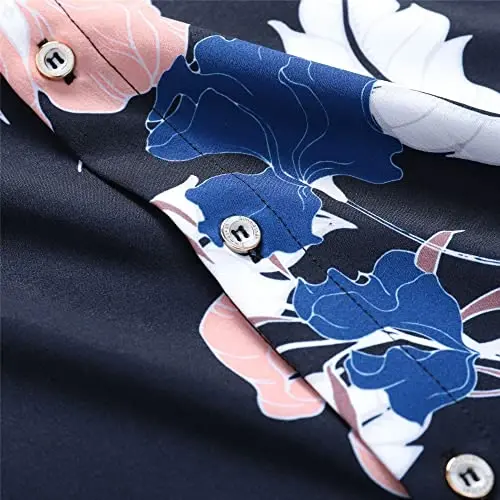 Simmashah Mens Gavayi ko'ylagi, qisqa yengli tugmali plyaj kiyimlari, Unisex yozgi Flamingolar kundalik Aloha gul ko'ylaklari - 5