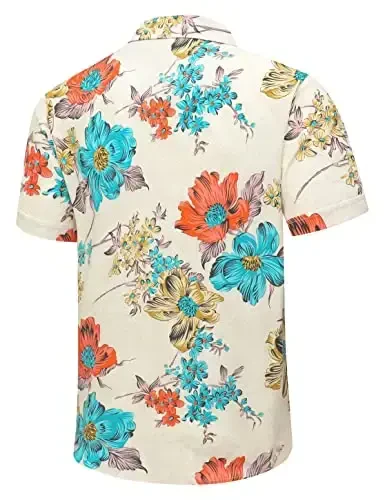 Simmashah Mens Gavayi ko'ylagi, Qisqa yengli tugmali plyaj kiyimlari, Unisex yozgi flamingolar Kundalik Aloha gul ko'ylaklari - 3