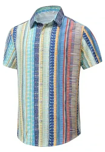 Simmashah Mens Gavayi ko'ylagi, qisqa yengli tugmali plyaj kiyimlari, unisex yozgi flamingolar kundalik Aloha gul ko'ylaklari - SIMMASHAH