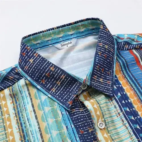 Simmashah Mens Gavayi ko'ylagi, qisqa yengli tugmali plyaj kiyimlari, unisex yozgi flamingolar kundalik Aloha gul ko'ylaklari - 3