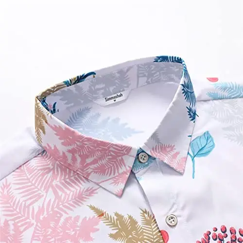 Simmashah Mens Gavayi ko'ylagi, qisqa yengli tugmali plyaj kiyimlari, Unisex yozgi flamingolar tasodifiy Aloha gul ko'ylaklari - 4
