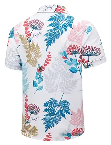 Simmashah Mens Gavayi ko'ylagi, qisqa yengli tugmali plyaj kiyimlari, Unisex yozgi flamingolar tasodifiy Aloha gul ko'ylaklari - 3