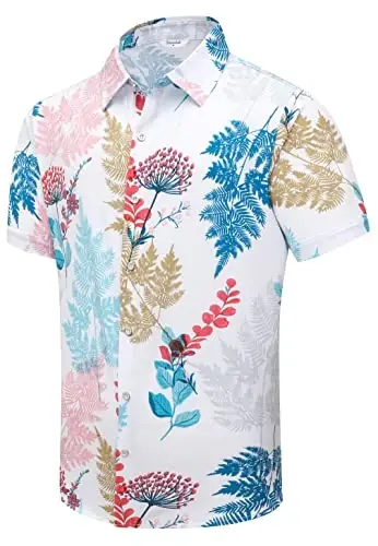 Simmashah Mens Gavayi ko'ylagi, qisqa yengli tugmali plyaj kiyimlari, Unisex yozgi flamingolar tasodifiy Aloha gul ko'ylaklari 
