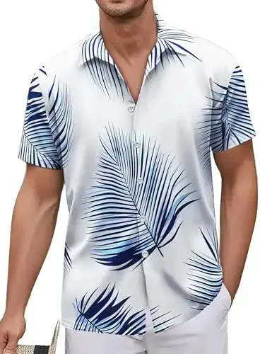 Simmashah Mens Gavayi ko'ylagi, qisqa yengli tugmali plyaj kiyimlari, Unisex yozgi flamingolar tasodifiy Aloha gul ko'ylaklari - SIMMASHAH