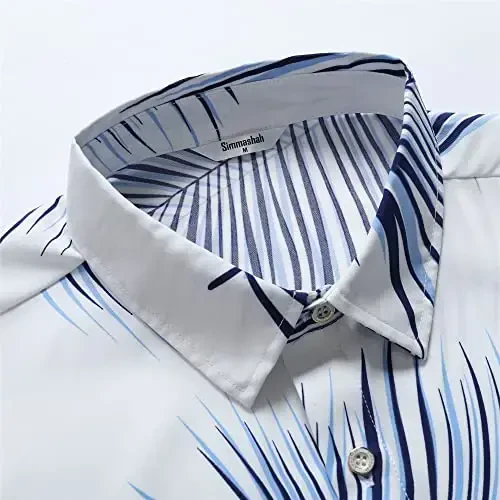 Simmashah Mens Gavayi ko'ylagi, qisqa yengli tugmali plyaj kiyimlari, Unisex yozgi flamingolar tasodifiy Aloha gul ko'ylaklari - 5