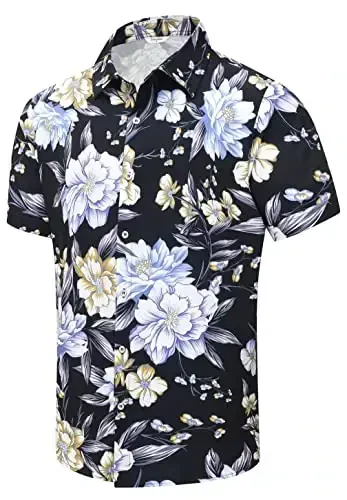 Simmashah Mens Gavayi ko'ylagi, qisqa yengli tugmali plyaj kiyimlari, Unisex yozgi flamingolar tasodifiy Aloha gul ko'ylaklari - SIMMASHAH