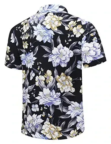 Simmashah Mens Gavayi ko'ylagi, qisqa yengli tugmali plyaj kiyimlari, Unisex yozgi flamingolar tasodifiy Aloha gul ko'ylaklari - 3