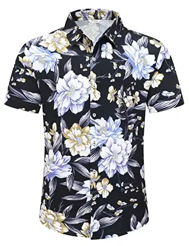 Simmashah Mens Gavayi ko'ylagi, qisqa yengli tugmali plyaj kiyimlari, Unisex yozgi flamingolar tasodifiy Aloha gul ko'ylaklari - 2