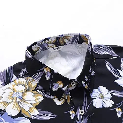 Simmashah Mens Gavayi ko'ylagi, qisqa yengli tugmali plyaj kiyimlari, Unisex yozgi flamingolar tasodifiy Aloha gul ko'ylaklari - 4