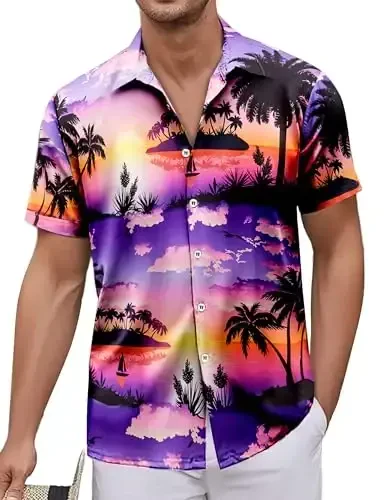 Simmashah Mens Gavayi ko'ylagi, qisqa yengli tugmali plyaj kiyimlari, Unisex yozgi flamingolar tasodifiy Aloha gul ko'ylaklari 