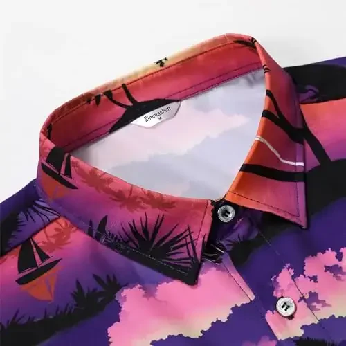 Simmashah Mens Gavayi ko'ylagi, qisqa yengli tugmali plyaj kiyimlari, Unisex yozgi flamingolar tasodifiy Aloha gul ko'ylaklari - 5