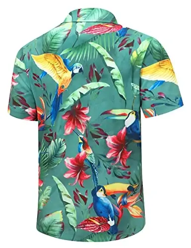 Simmashah Mens Gavayi ko'ylagi, qisqa yengli tugmali plyaj kiyimlari, Unisex yozgi flamingolar tasodifiy Aloha gul ko'ylaklari - 3