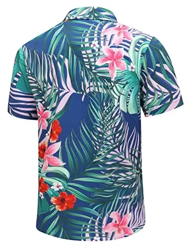 Simmashah Mens Gavayi ko'ylagi, qisqa yengli tugmali plyaj kiyimlari, unisex yozgi flamingolar tasodifiy Aloha gul ko'ylaklari - 3